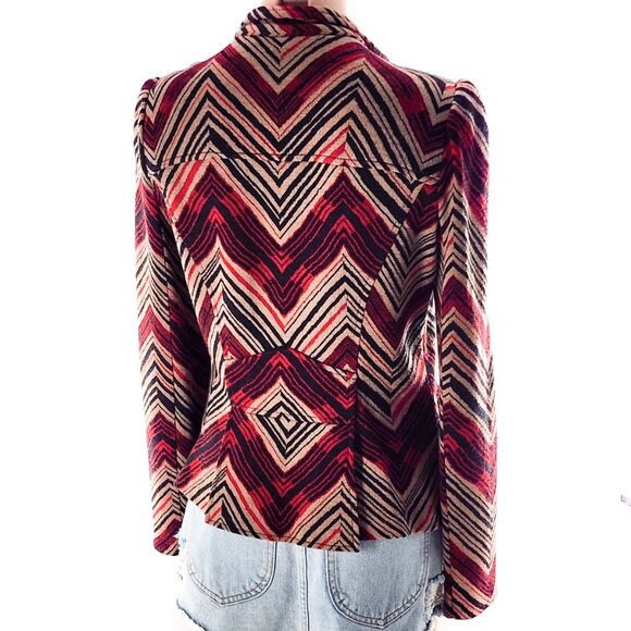 DIANE VON FURSTENBERG Red Black Geometric Button Up Wool Blend Jacket - Picture 2 of 6